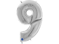 Foil balloon "NUMBER 9" silver, large