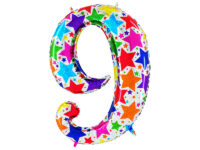 number-9-tahtedega Fooliumist õhupall "NUMBER 9" vikerkaar särav