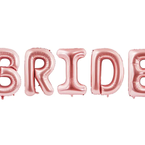 Fooliumist õhupallid, tähed "BRIDE", suured, roosa-kuldsed