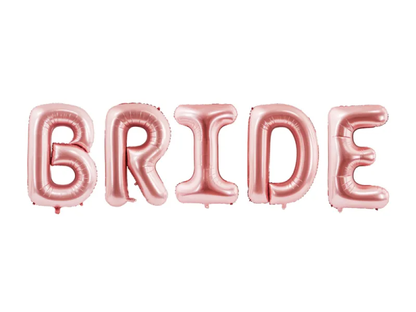 Fooliumist õhupallid, tähed "BRIDE", suured, roosa-kuldsed