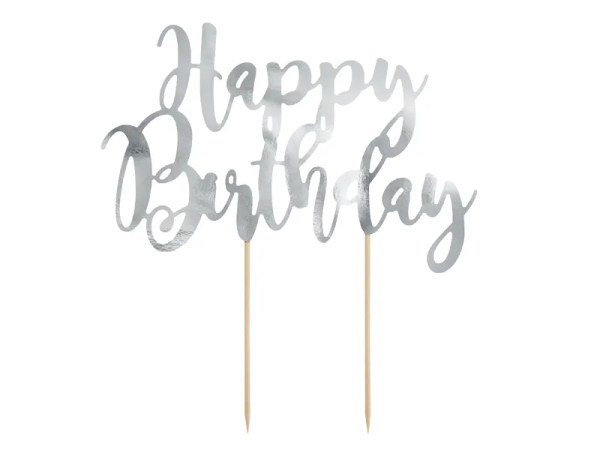 Cake topper "HAPPY BIRTHDAY" silver